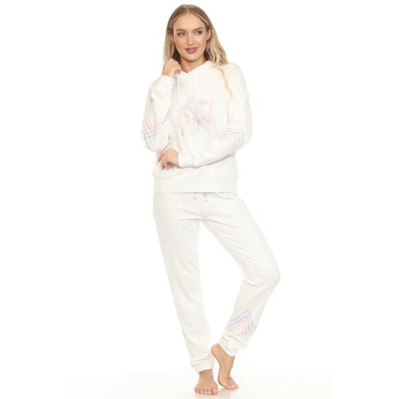 PJ Salvage Mountain Bound Ski Hoodie & Pants Soft Lounge Set White Women's M NWT - Picture 1 of 12